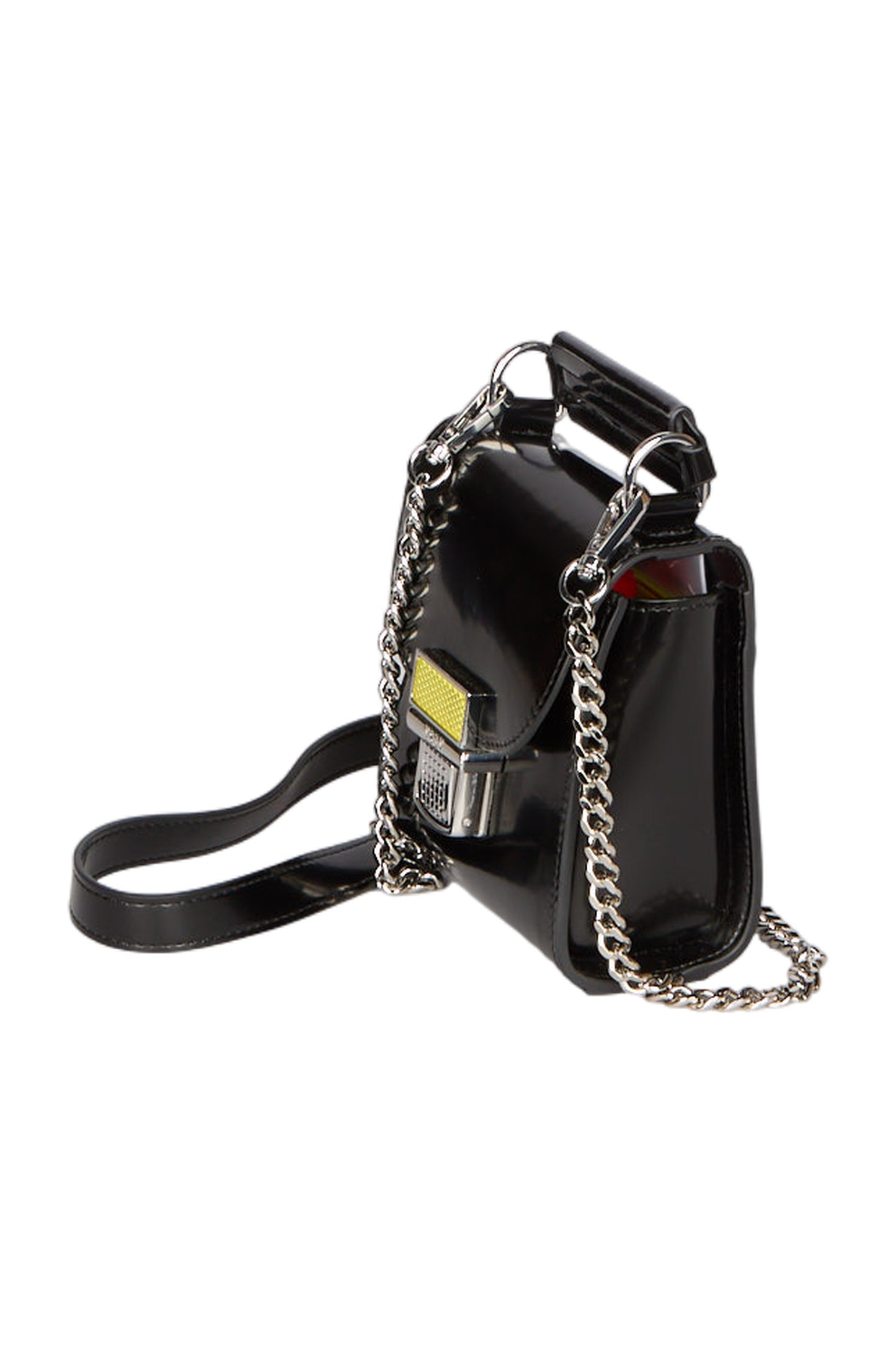 MSGM Mini Clic Umhängetasche aus Glattleder Handtasche Schwarz