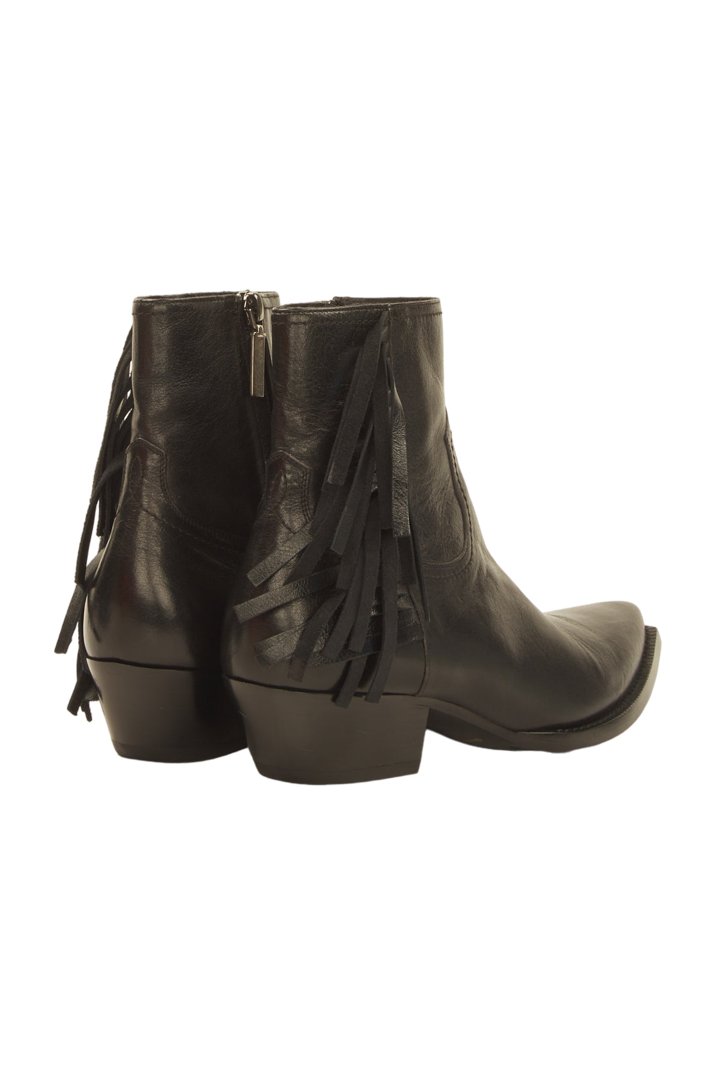 Saint Laurent Fringe Leather Ankle Boot Stiefeletten Size 38.5 Schwarz
