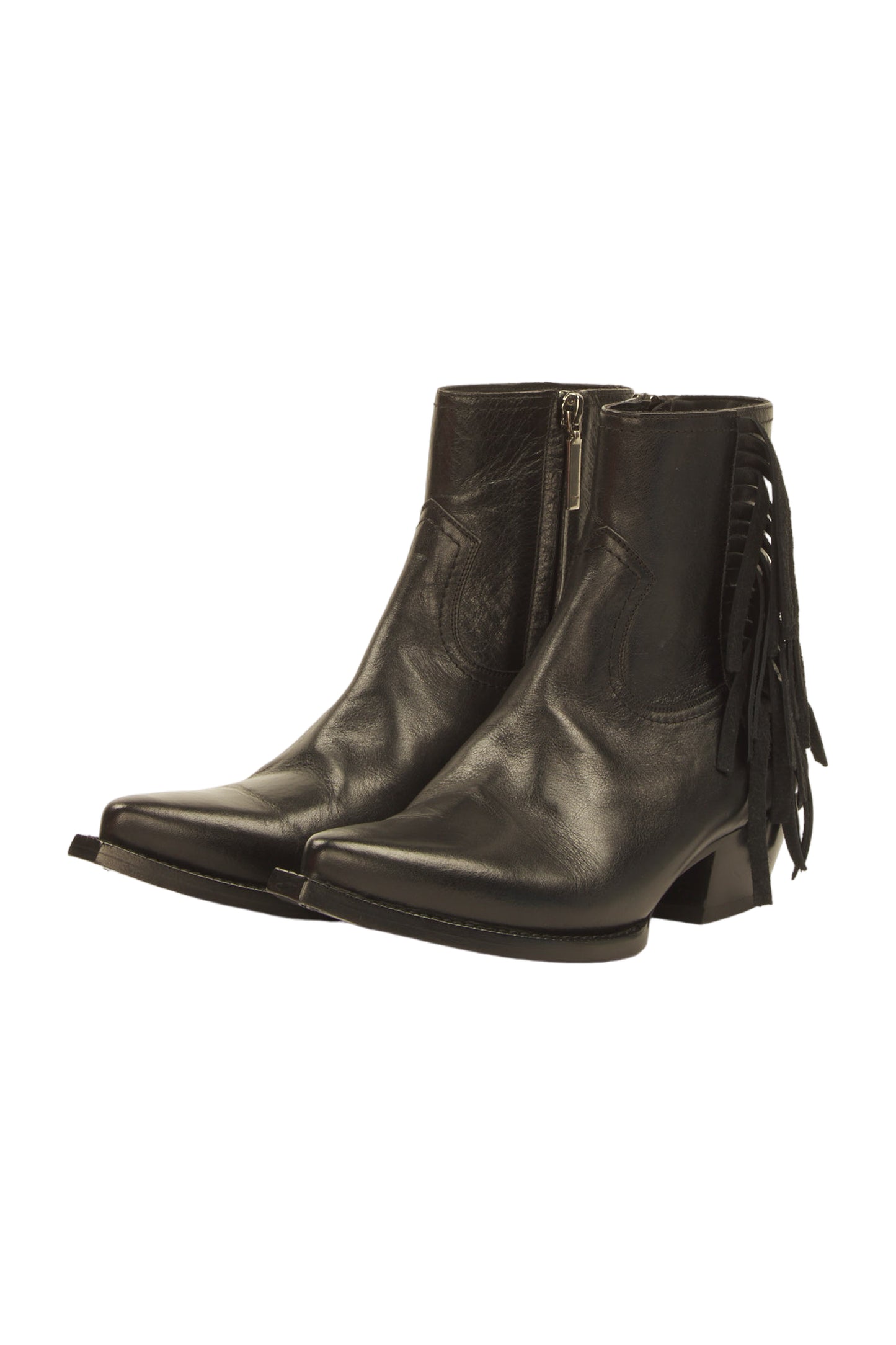 Saint Laurent Fringe Leather Ankle Boot Stiefeletten Size 38.5 Schwarz