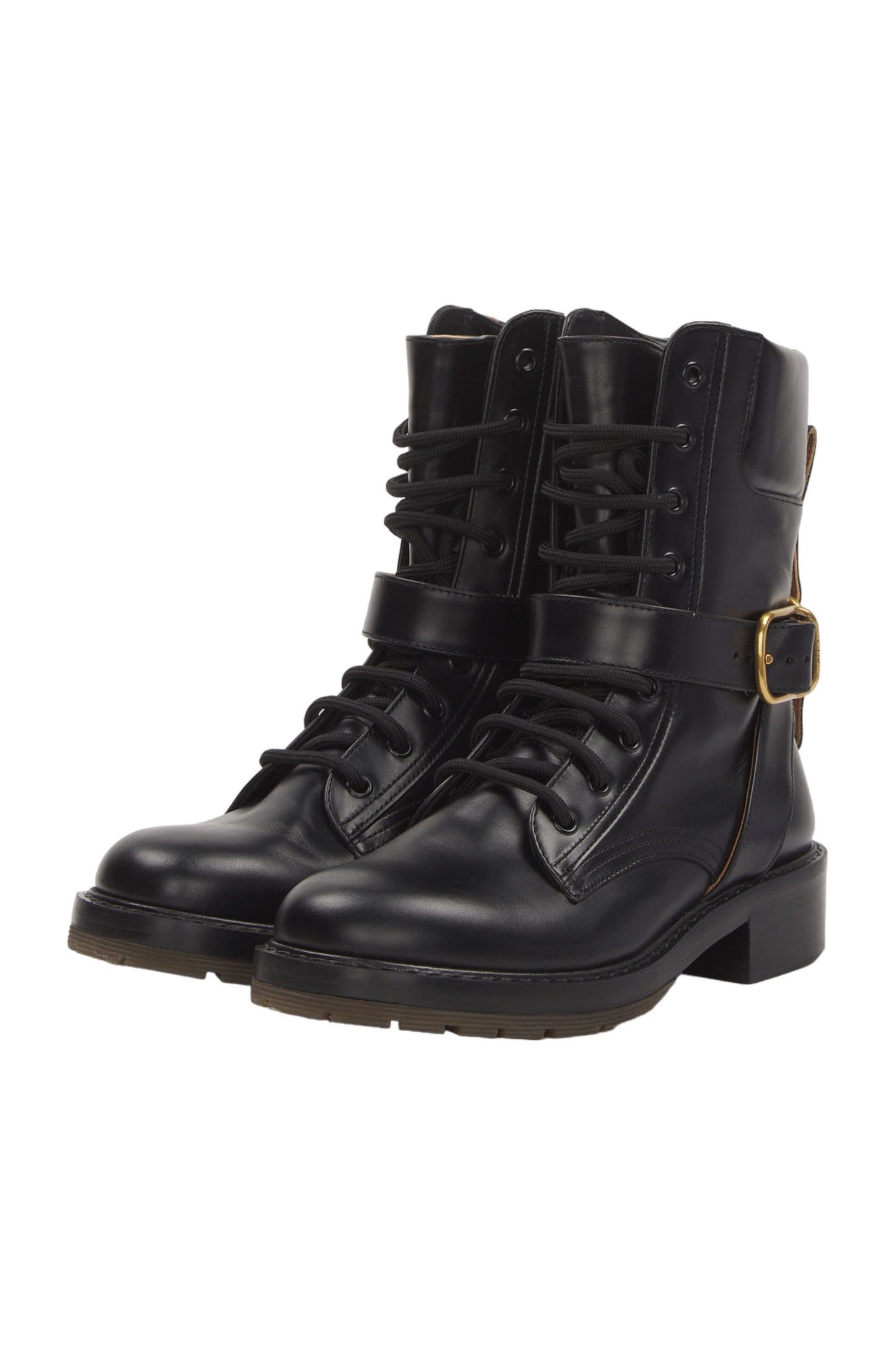 Chloé Diane Leather Lace Up Boots Schnürstiefeletten Size 38 Schwarz