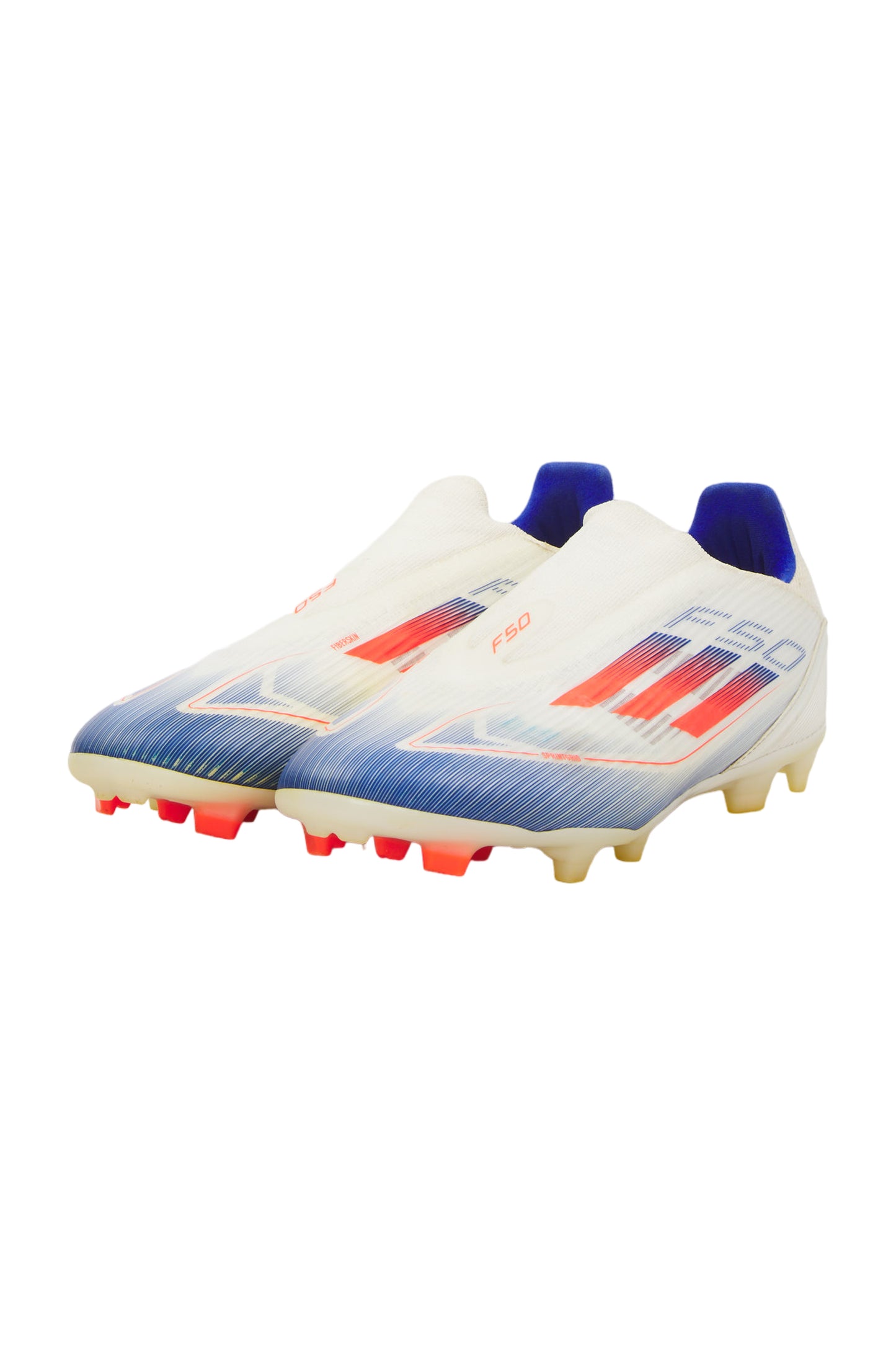 adidas Adizero F50 Pro Laceless FG Herren Fußballschuhe, Wolke Weiß Solar Rot Lucid Blau