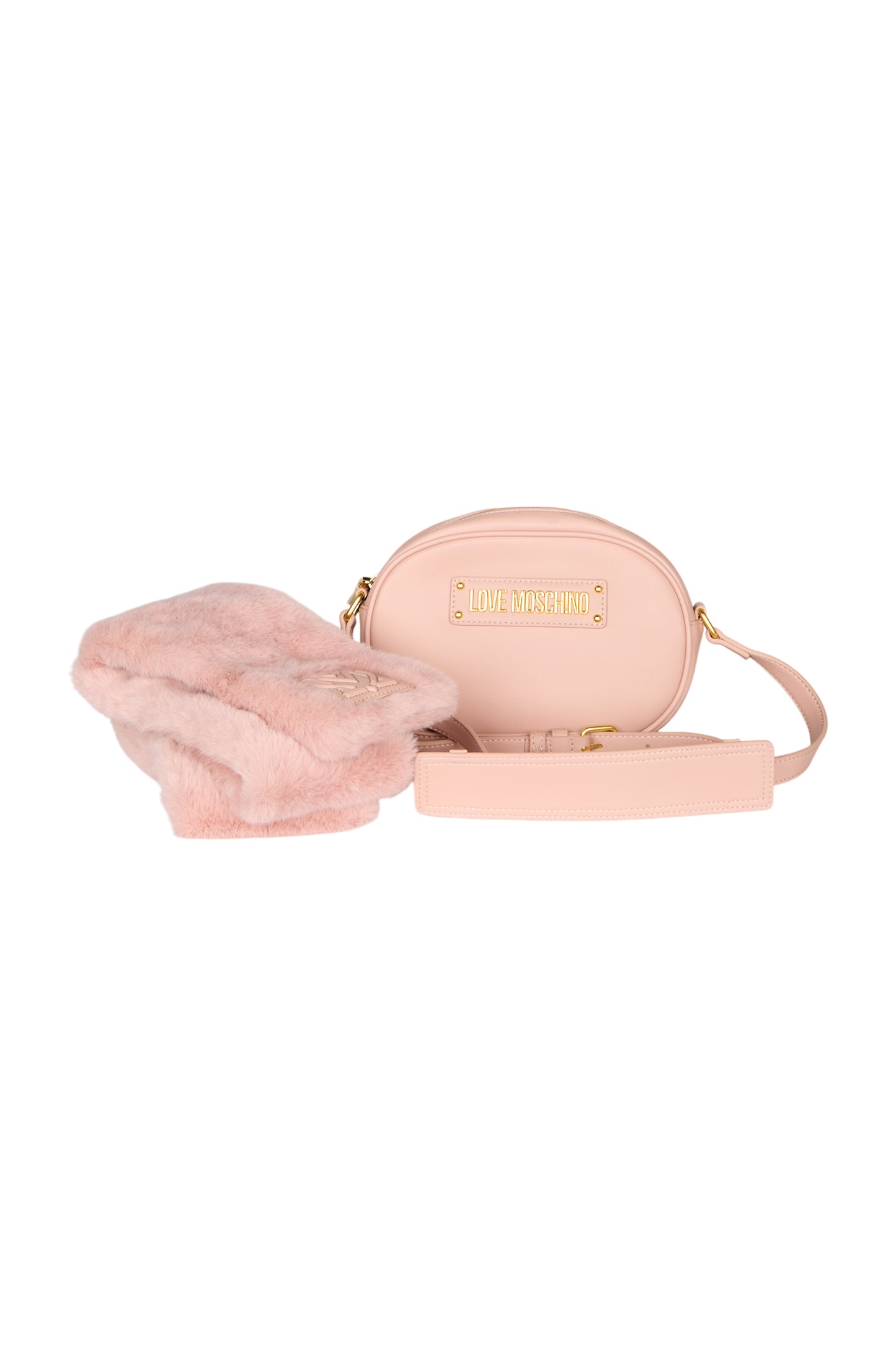 Love Moschino Crossbody Tasche in Rosé mit Schal-Detail aus Kunstpelz Handtasche  