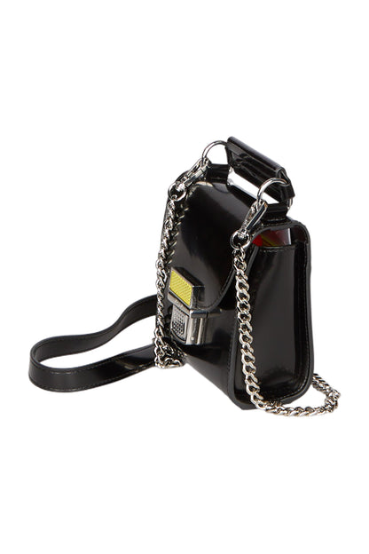  MSGM Mini Clic Umhängetasche aus Glattleder Handtasche Schwarz 