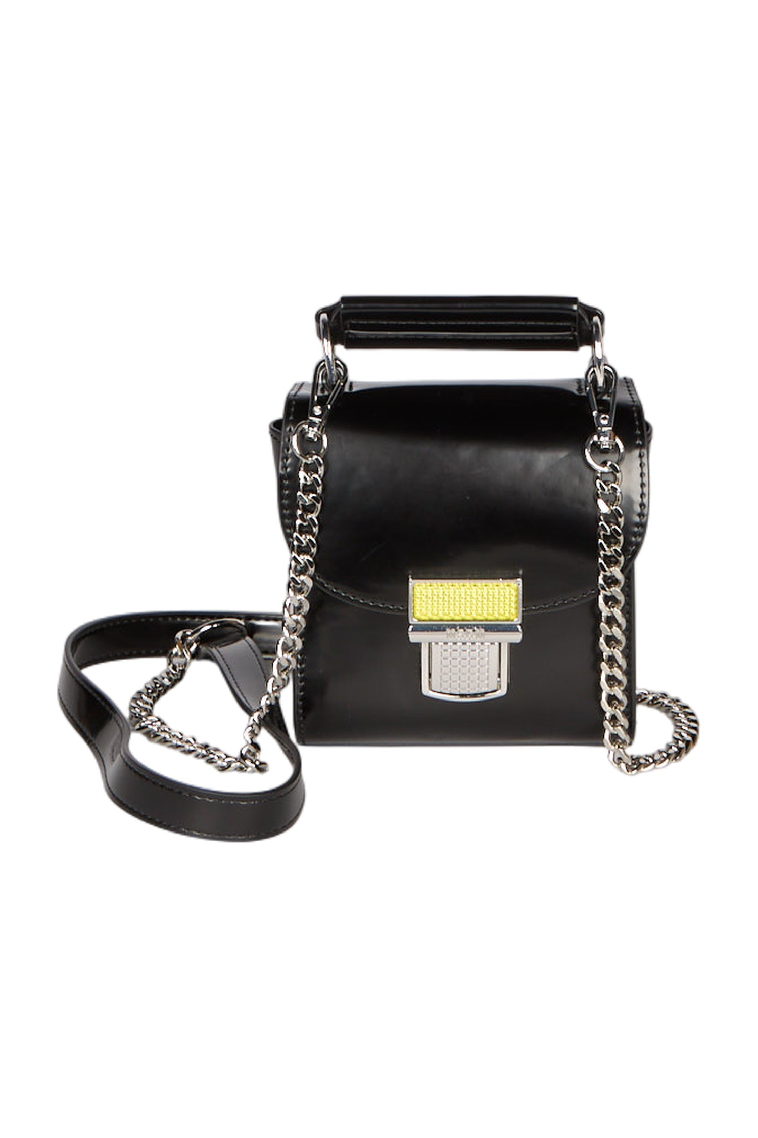  MSGM Mini Clic Umhängetasche aus Glattleder Handtasche Schwarz 