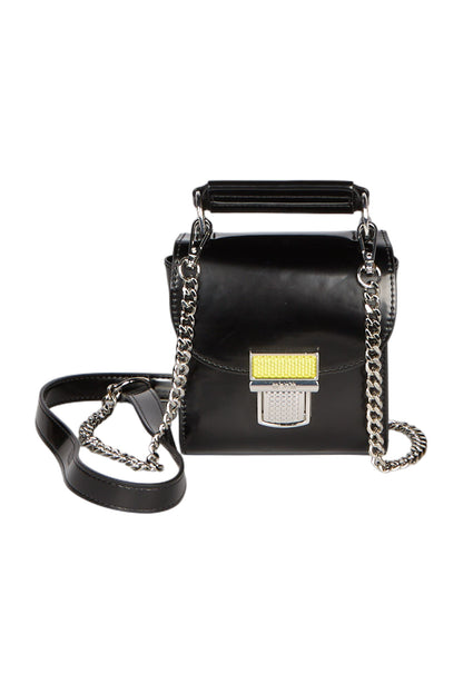  MSGM Mini Clic Umhängetasche aus Glattleder Handtasche Schwarz 