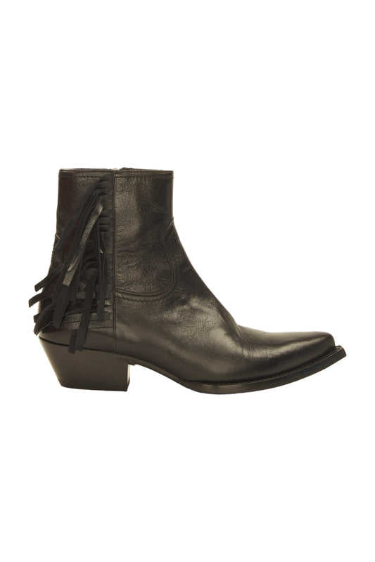 Saint Laurent Fringe Leather Ankle Boot Stiefeletten Size 38.5 Schwarz 