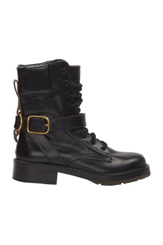 Chloé Diane Leather Lace Up Boots Schnürstiefeletten Size 38 Schwarz 