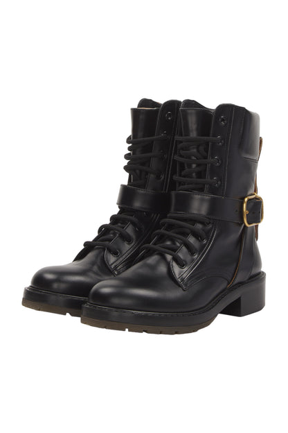 Chloé Diane Leather Lace Up Boots Schnürstiefeletten Size 38 Schwarz 