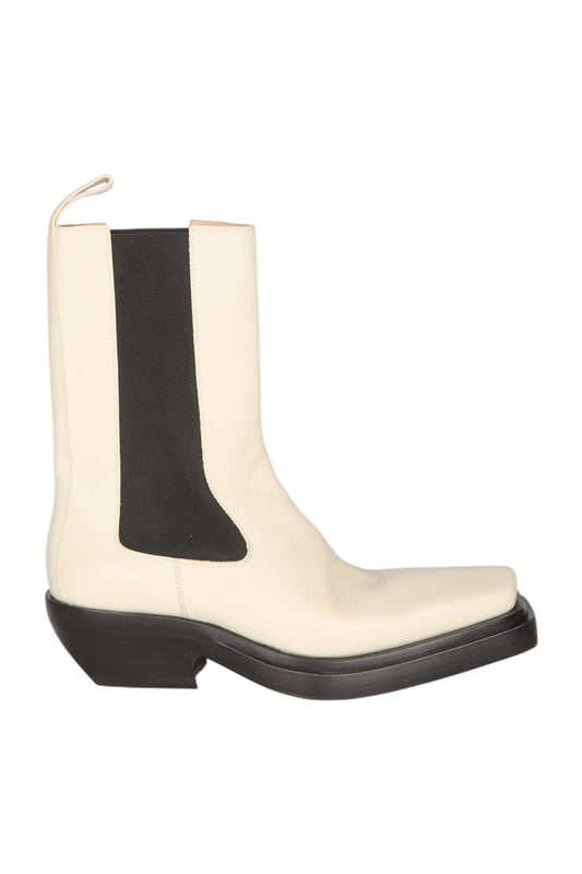 Bottega Veneta The Lean Chelsea-Midcalf-Stiefel in Off-White Leder
