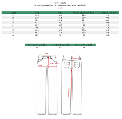 High Waist Cropped Straight Jeans für Damen
